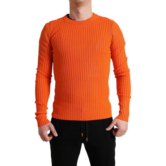 Sleek Sunset Orange Knitted Pullover Sweater Dolce & Gabbana