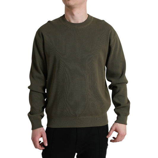 Elegant Green Crew Neck Cotton Sweater