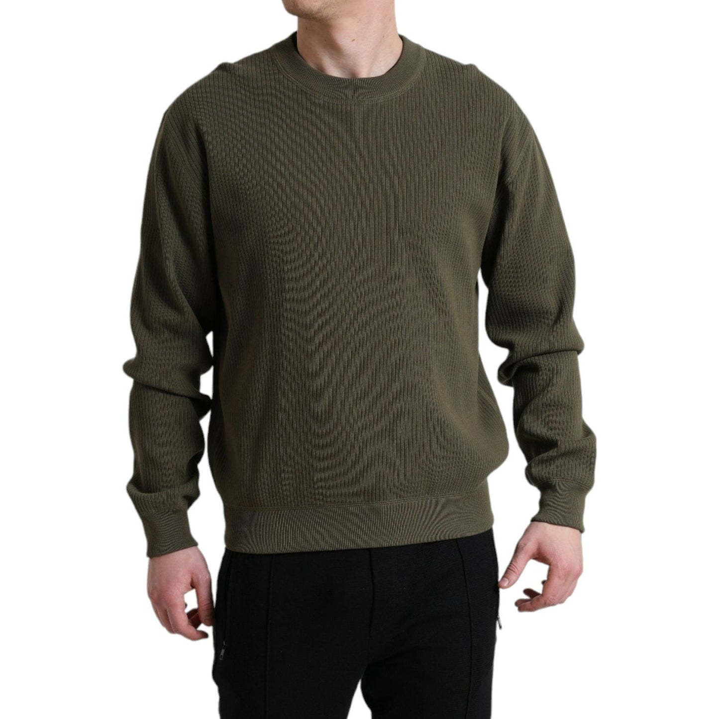 Elegant Green Crew Neck Cotton Sweater