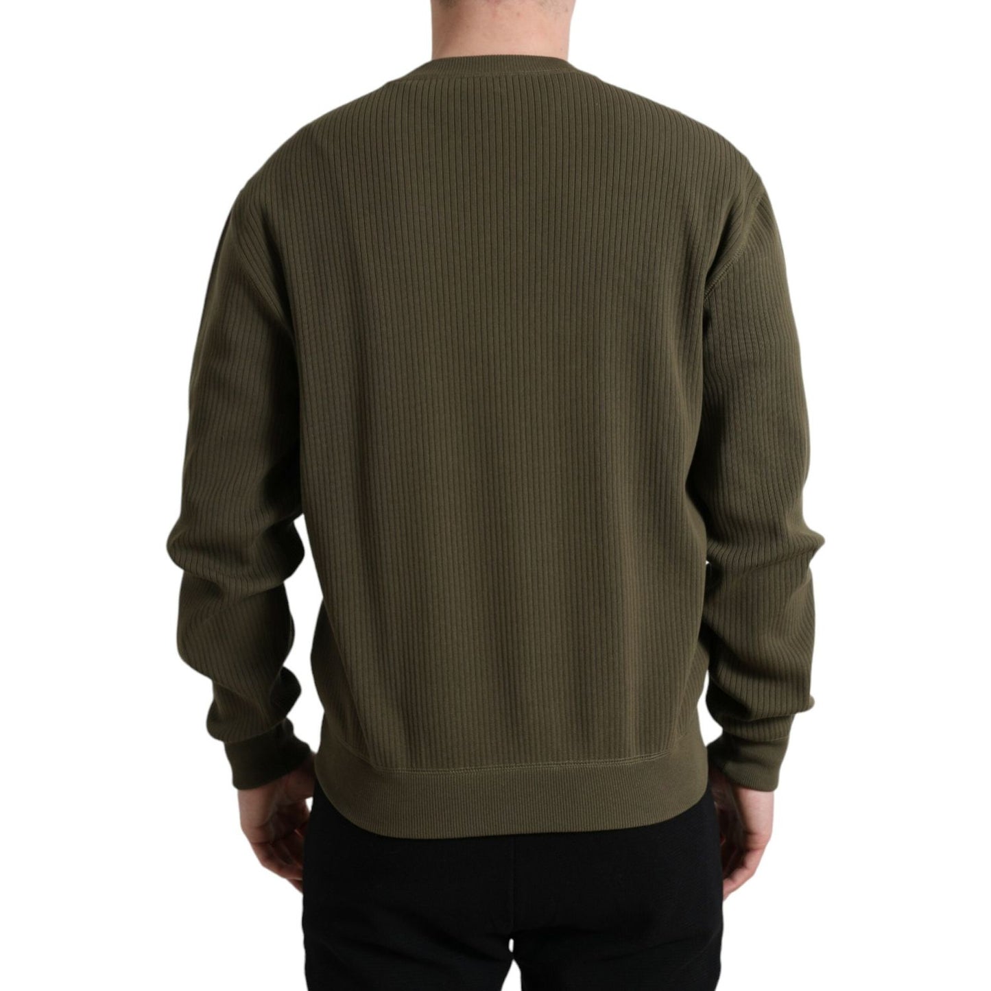 Elegant Green Crew Neck Cotton Sweater