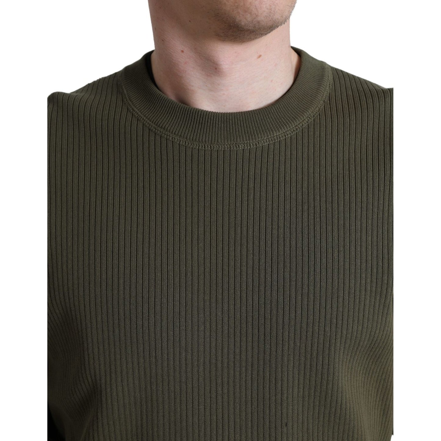 Elegant Green Crew Neck Cotton Sweater