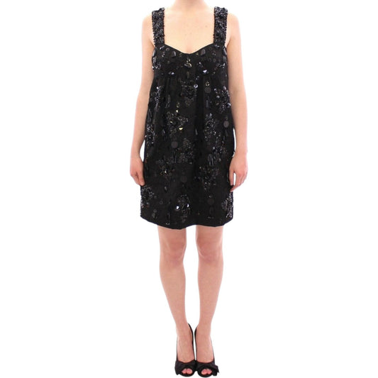 Elegant Sequined Floral Mini Shift Dress Dolce & Gabbana