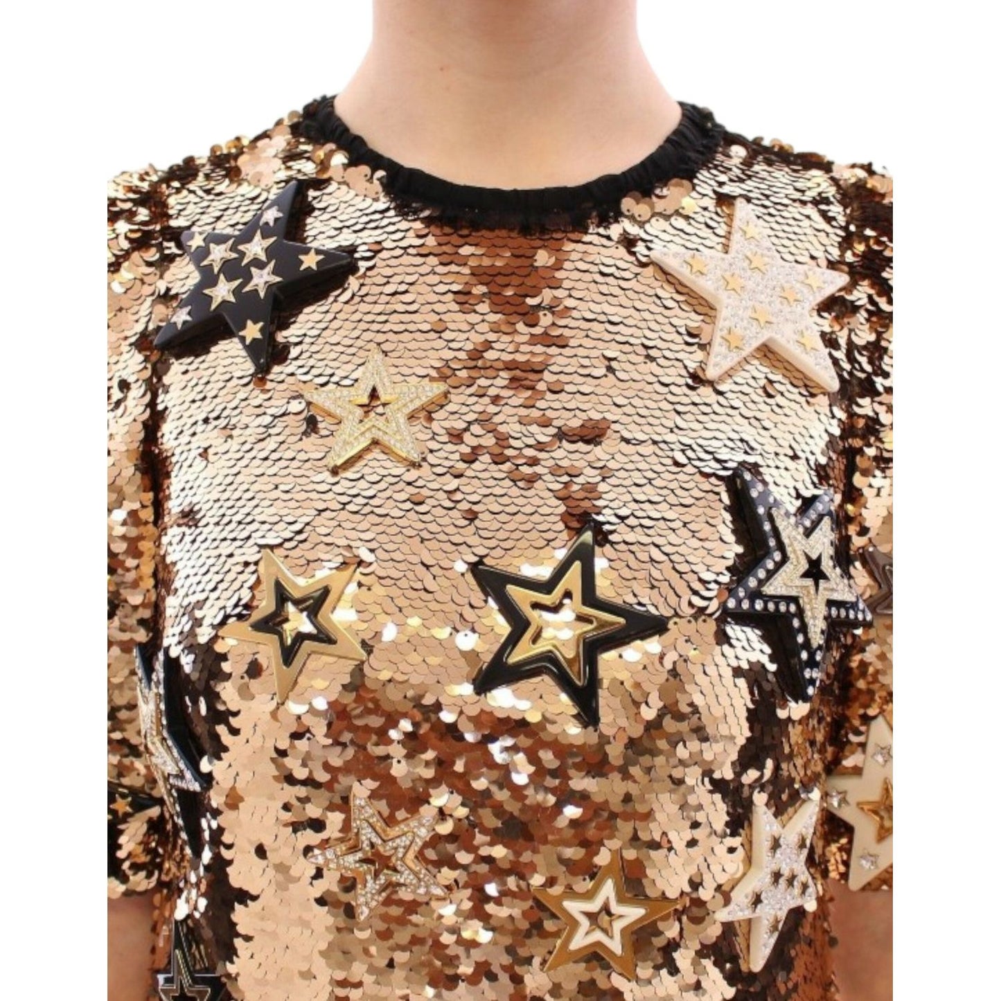 Exquisite Gold Sequined Star Sheath Dress