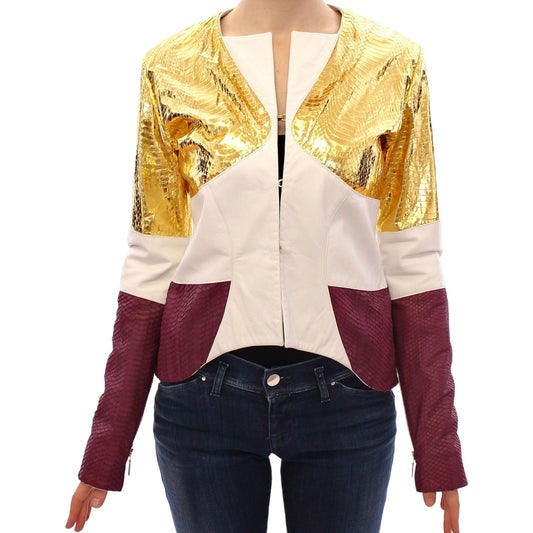 Elegant Metallic Croc Print Leather Jacket