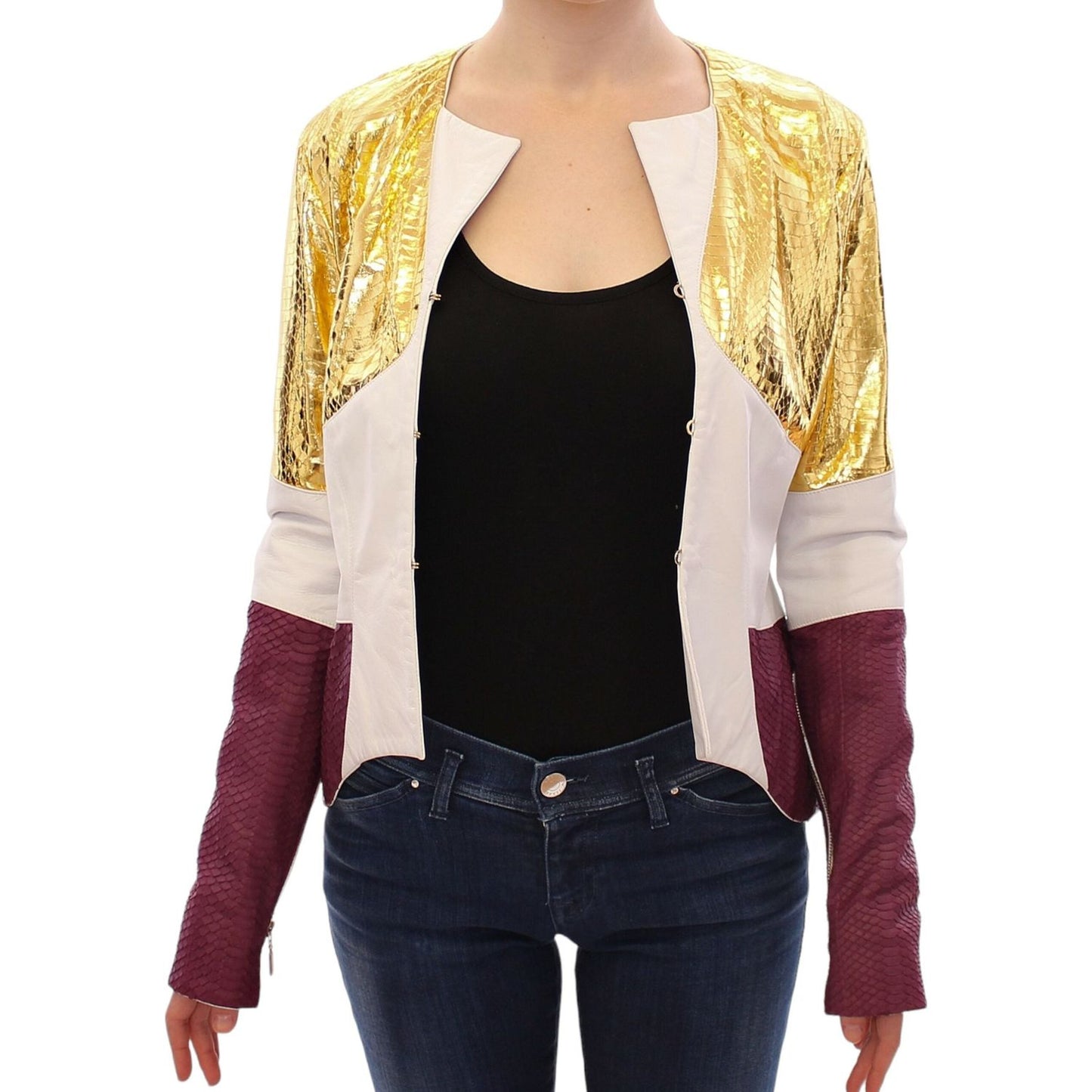 Elegant Metallic Croc Print Leather Jacket