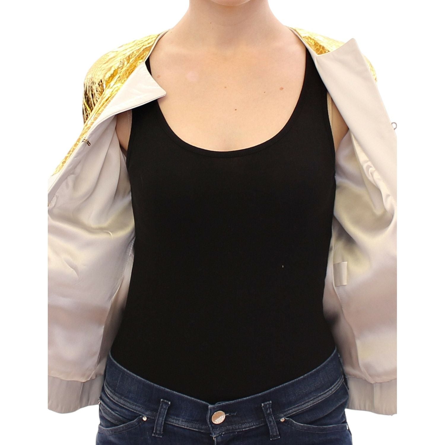 سترة جلدية أنيقة بطبعة جلد التمساح المعدنية من فلاديميرو جيويا