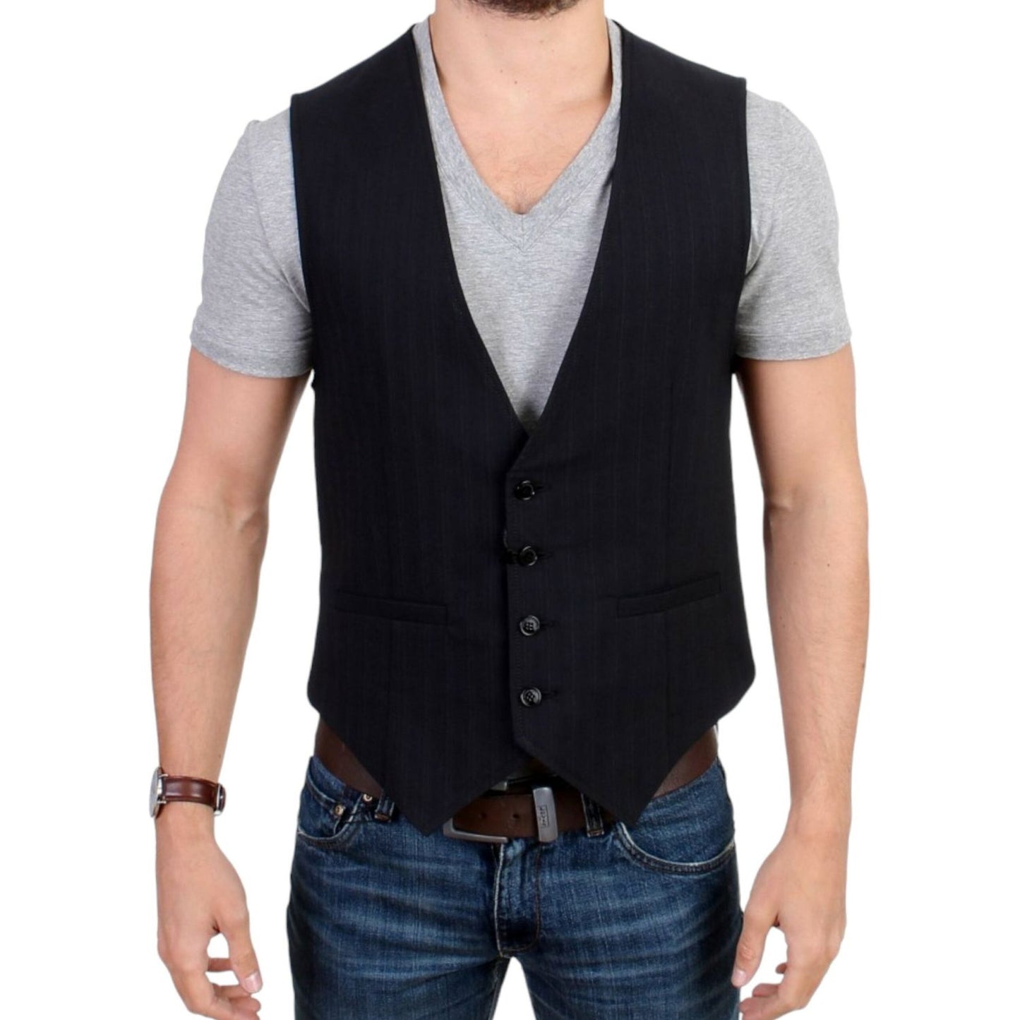 Elegant Striped Casual Vest - Cotton Blend