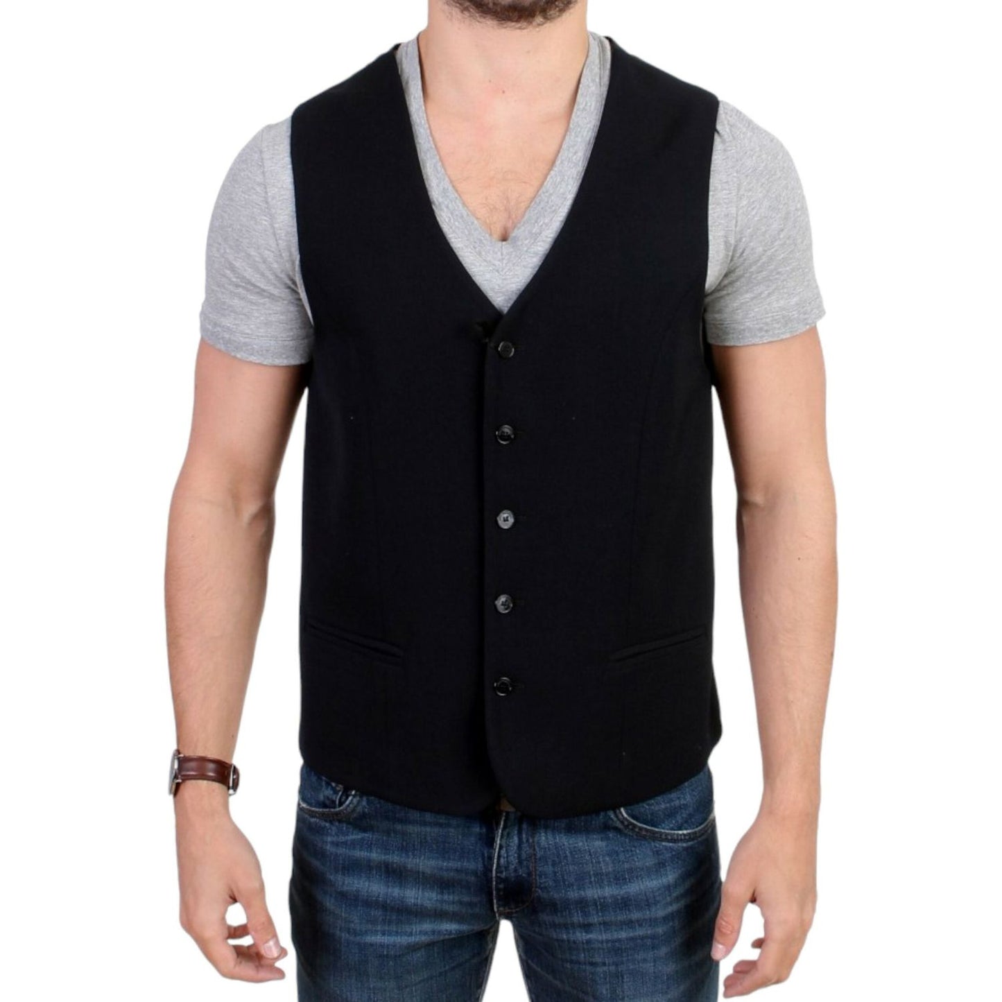 Elegant Black Wool Blend Casual Vest