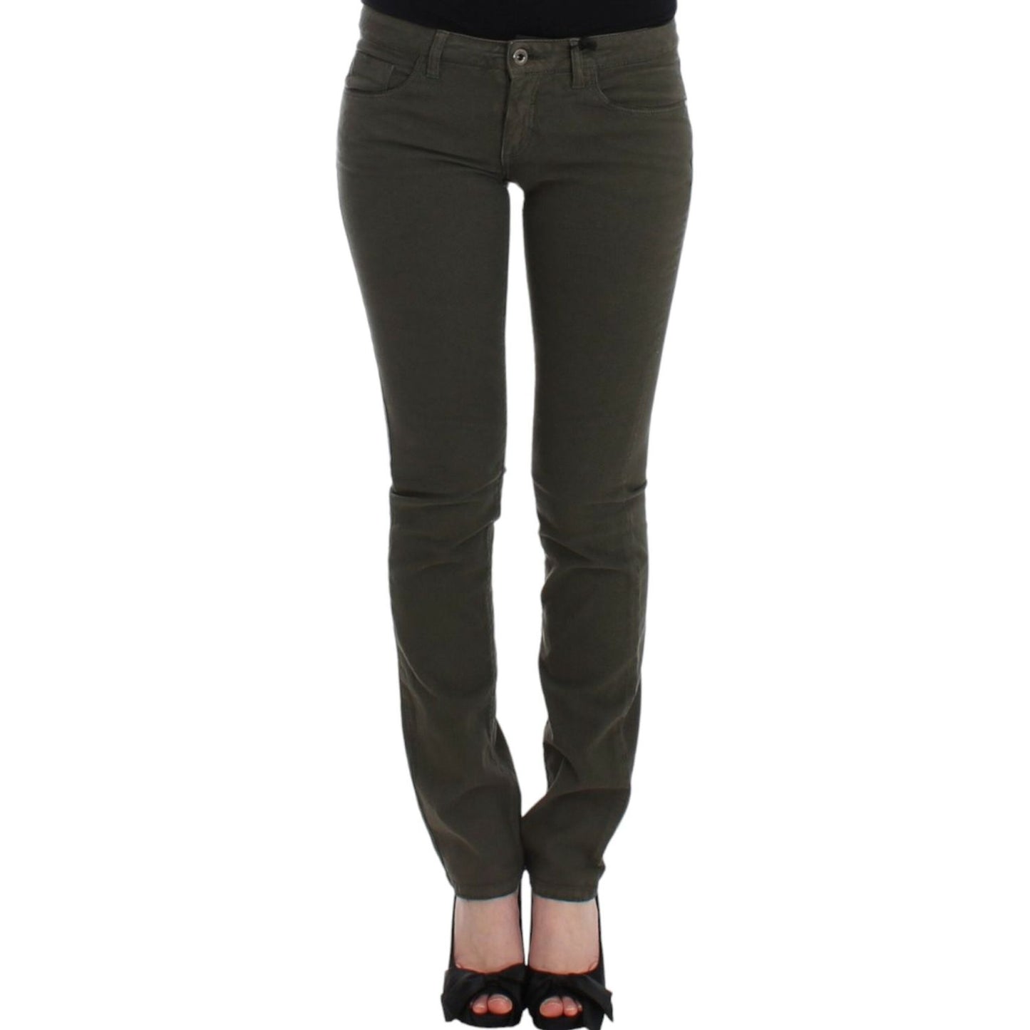 Chic Green Slim Leg Designer Jeans