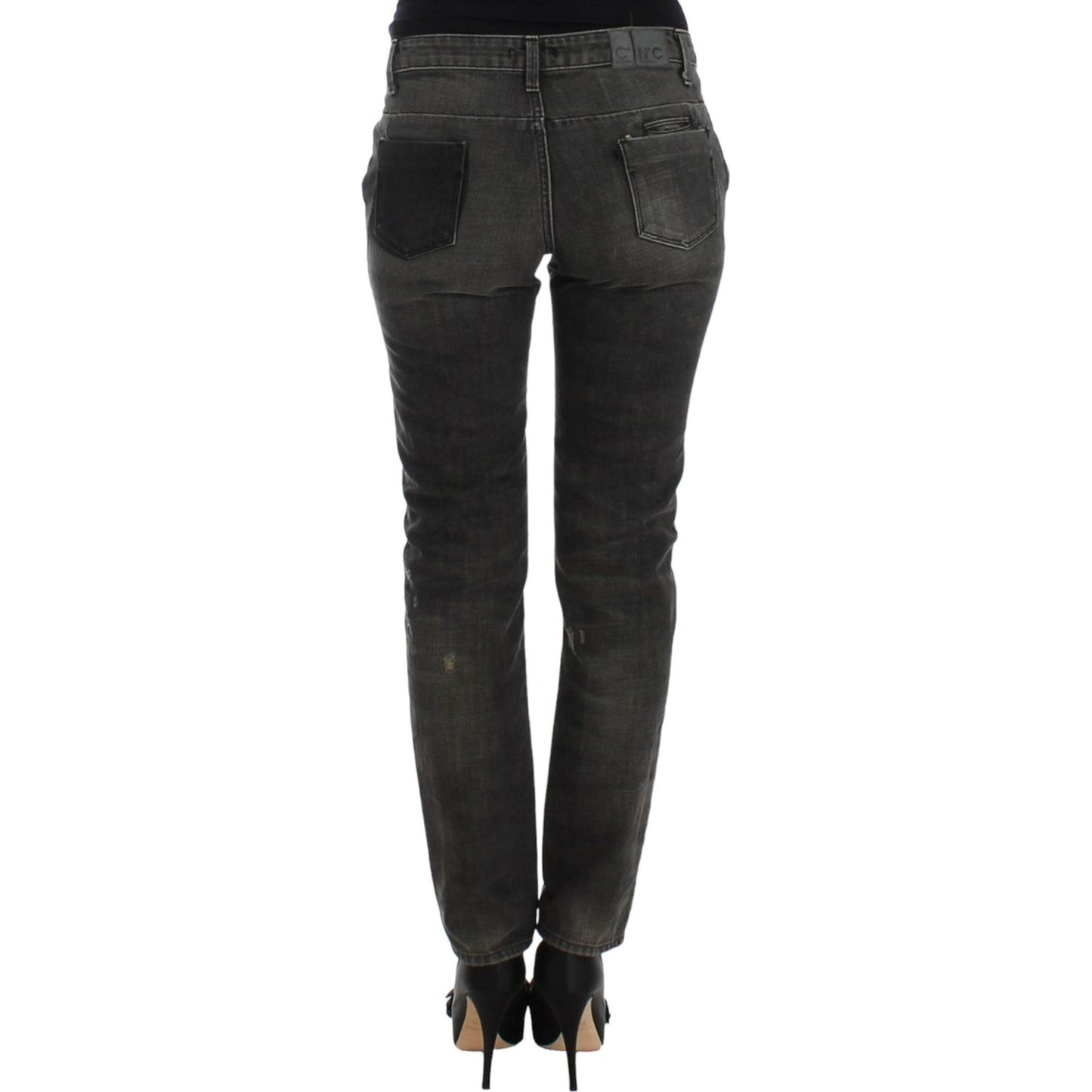 Sleek Gray Straight Leg Distressed Jeans