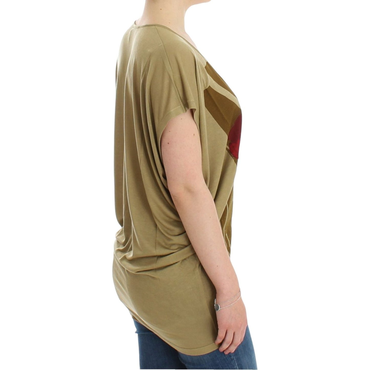 Chic Green Multicolor Print V-Neck Tee