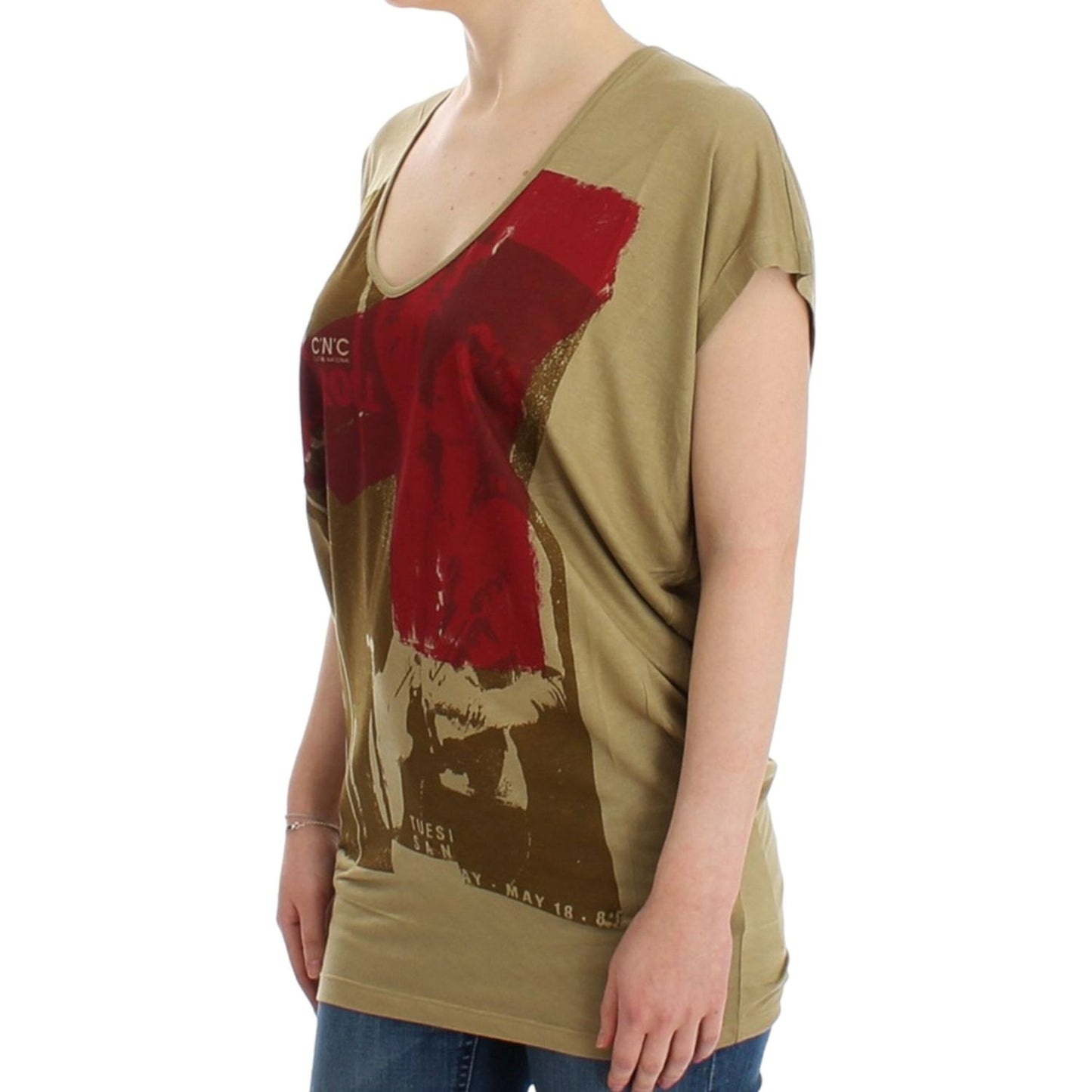 Chic Green Multicolor Print V-Neck Tee