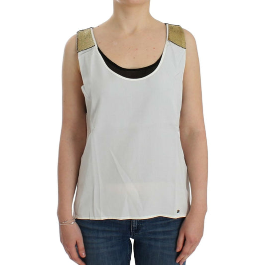 Elegant Monochrome Sleeveless Top with Gold Accents