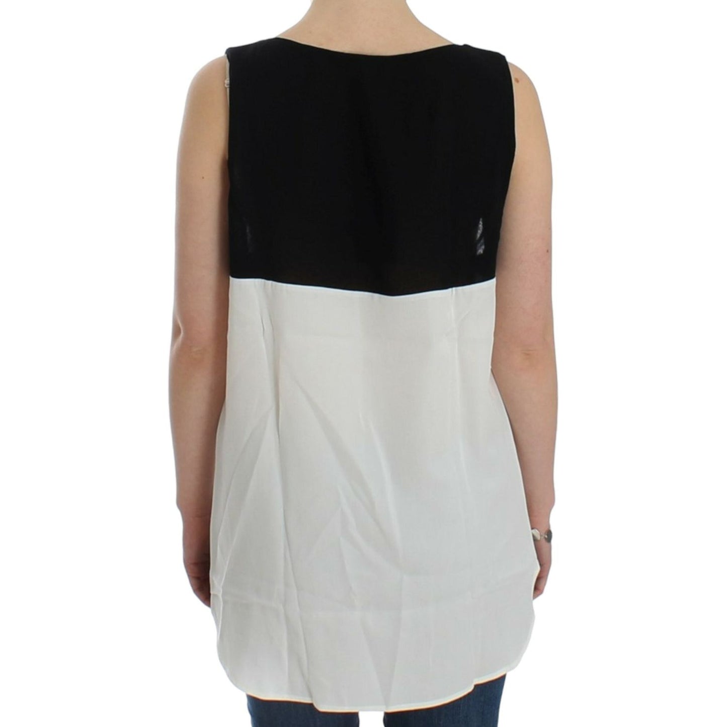 Elegant Monochrome Sleeveless Top with Gold Accents