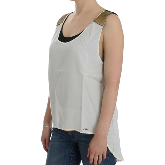 Elegant Monochrome Sleeveless Top with Gold Accents