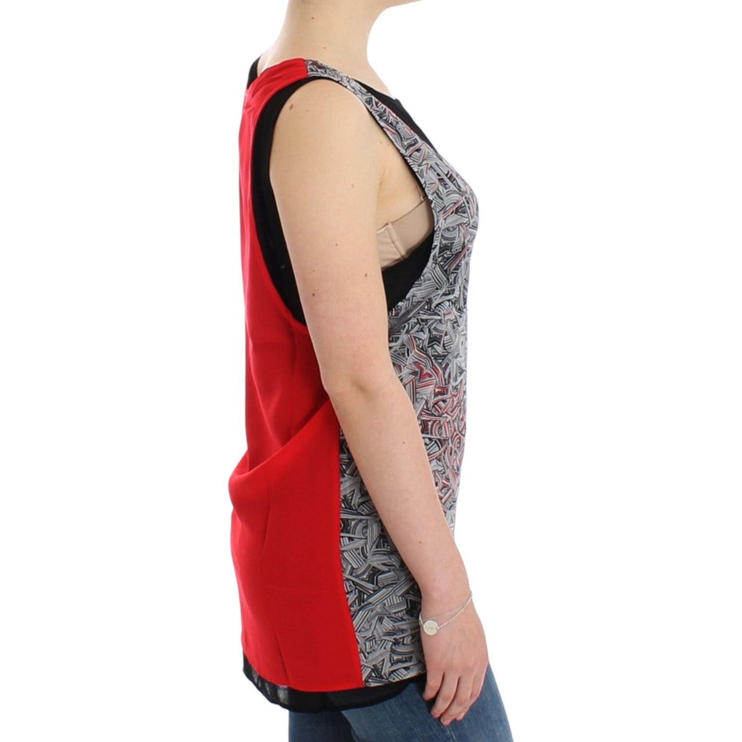 Elegant Sleeveless Black & Red Top