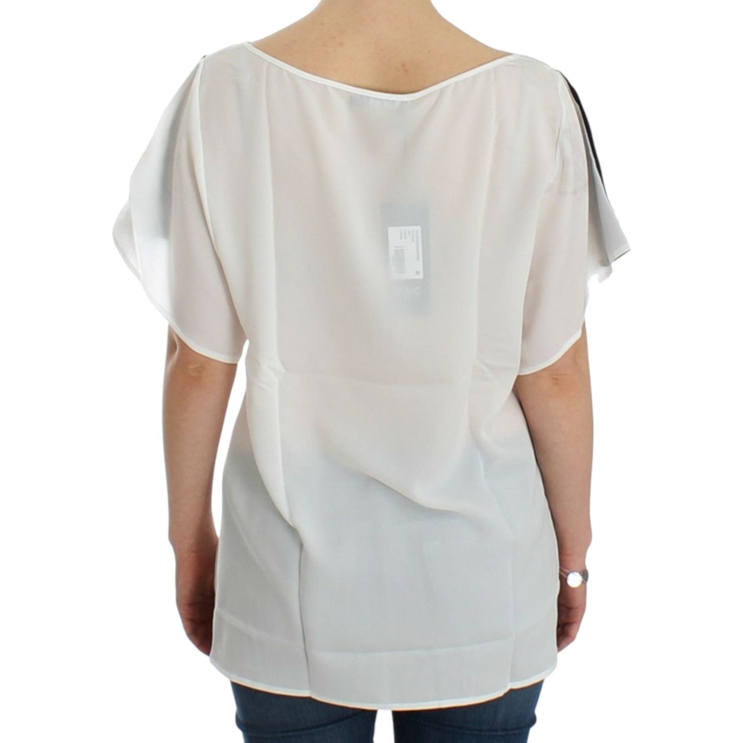 Chic White V-Neck Motive Print Tee