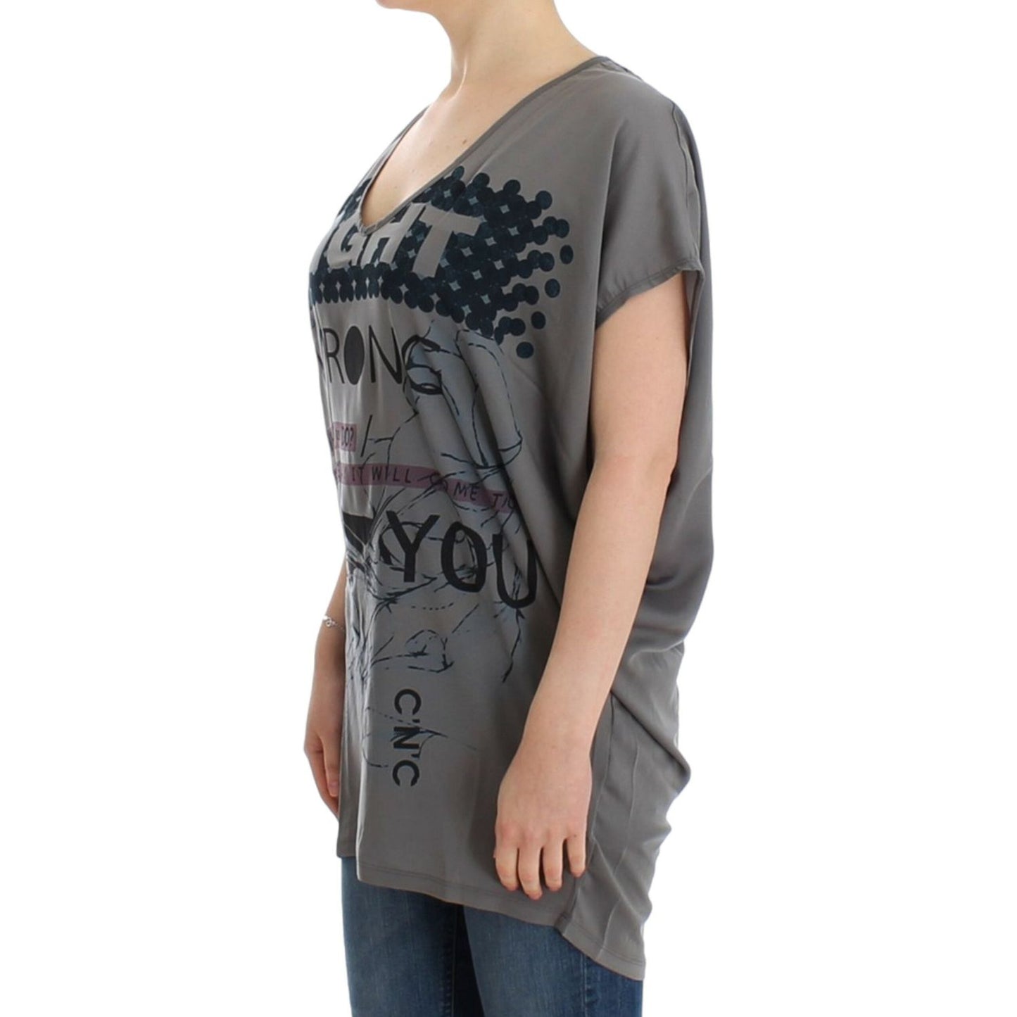 Elegant V-Neck Tunic with Motive Print