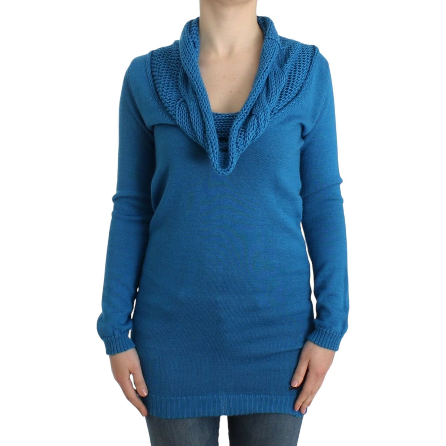 Chic Blue Scoop Neck Knit Sweater