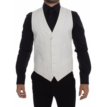 Dolce & Gabbana White Cotton Silk Blend Dress Vest Blazer