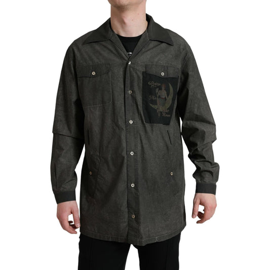 Elegant Dark Gray Cotton Button-Down Shirt Dolce & Gabbana