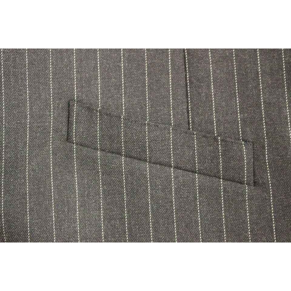 Dolce & Gabbana Gray Striped Wool Logo Vest Gilet Weste