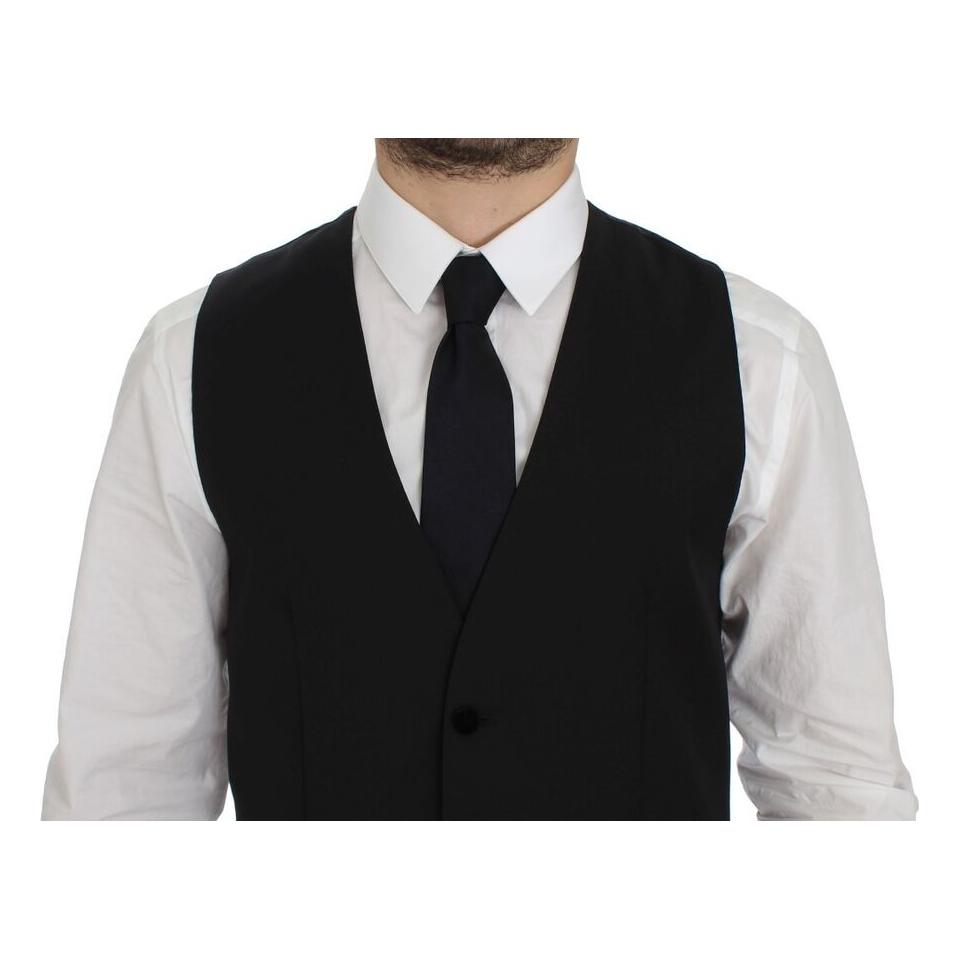 Elegant Black Wool Formal Dress Vest