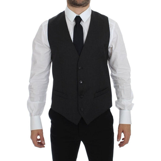 Elegant Gray Wool Formal Dress Vest