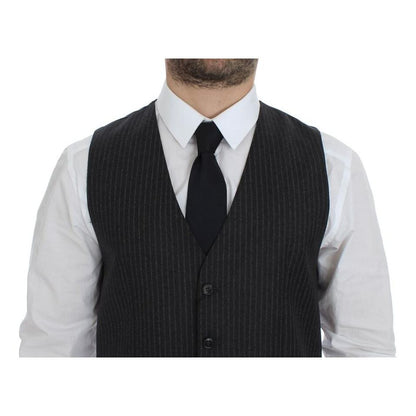 Dolce & Gabbana Gray Striped Wool Single Breasted Vest