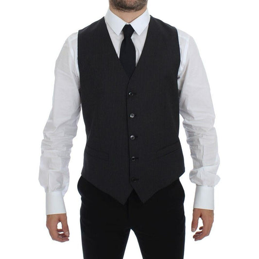 Dolce & Gabbana Gray Striped Wool Single Breasted Vest