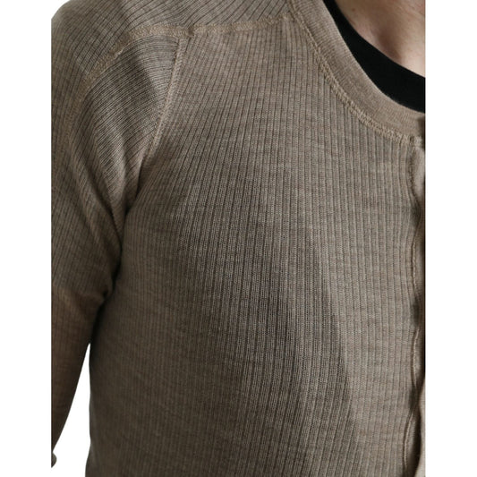 Elegant Beige Henley Cashmere Sweater