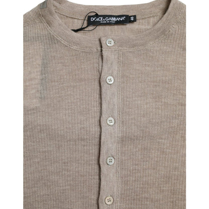 Dolce & Gabbana Henley Pullover Beige Cashmere Sweater