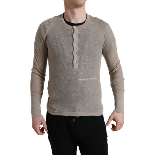 Elegant Beige Henley Cashmere Sweater