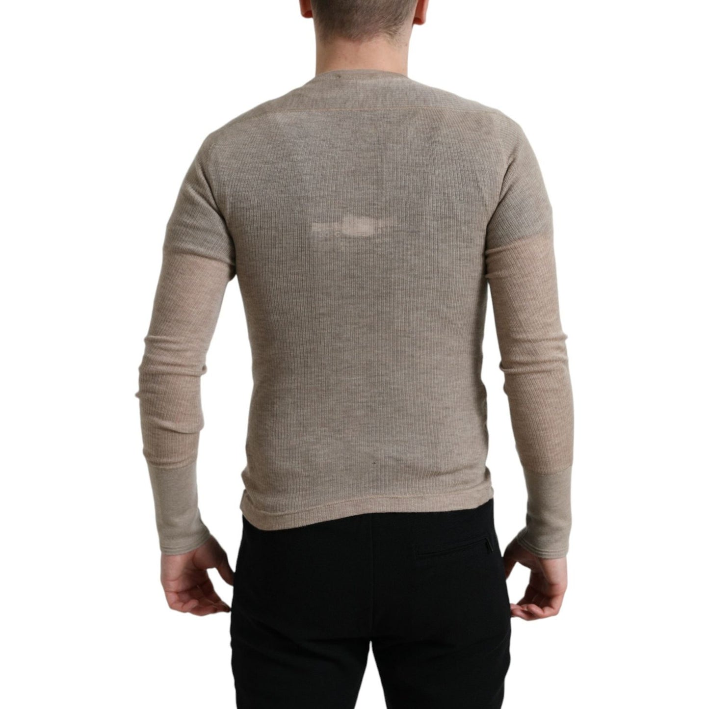 Elegant Beige Henley Cashmere Sweater