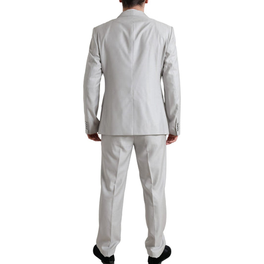 Elegant Silver Slim Fit Wool-Silk Suit Dolce & Gabbana