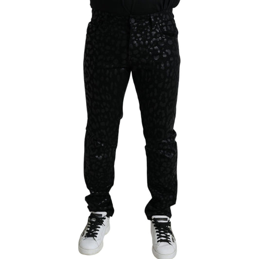 Exquisite Slim-fit Patterned Black Jeans