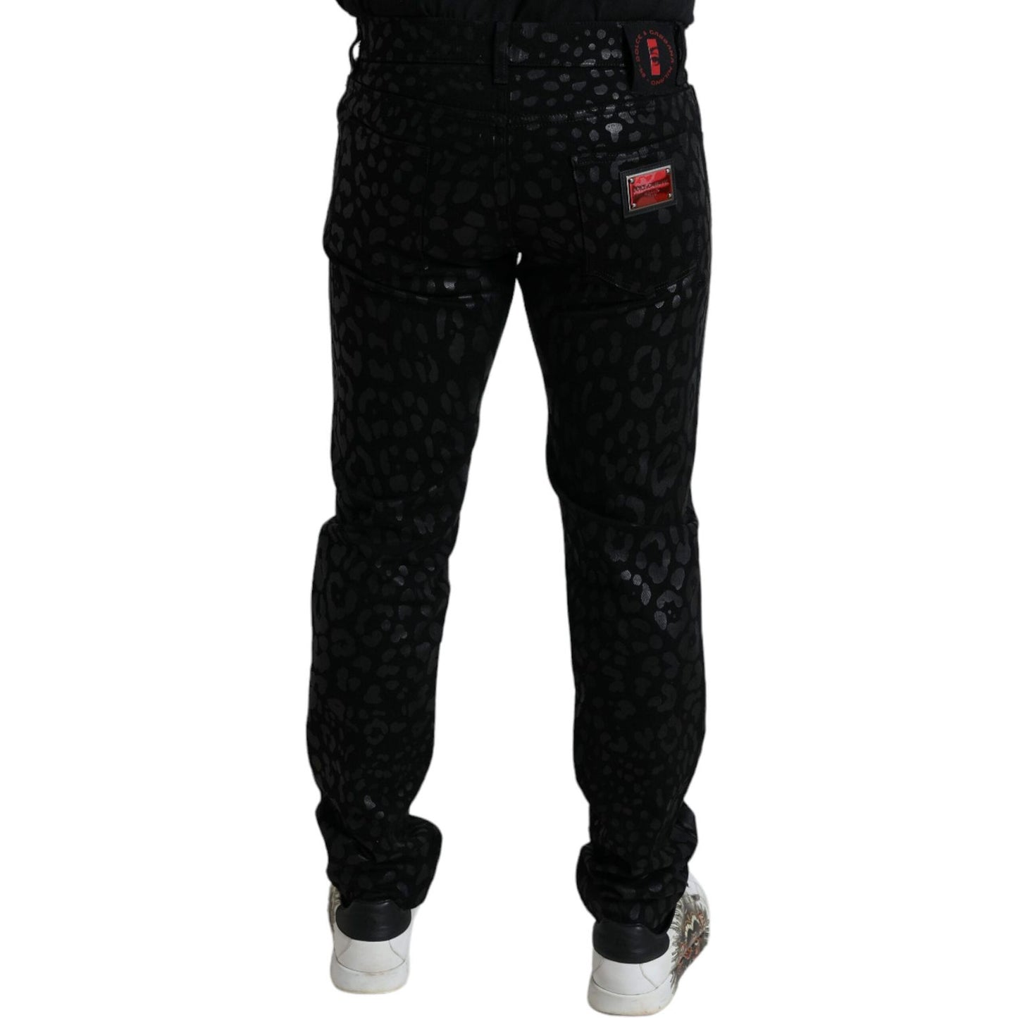 Exquisite Slim-fit Patterned Black Jeans