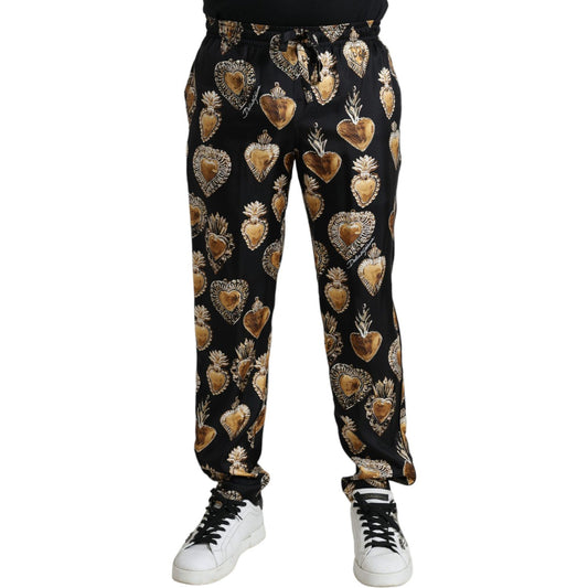 Chic Heart Print Silk Pajama Pants