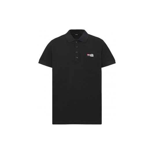 Sleek Black Cotton Polo with Contrast Logo