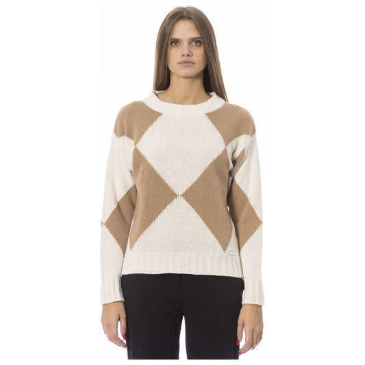 Baldinini Trend Elegant Beige Wool-Blend Boat Neck Sweater Baldinini Trend