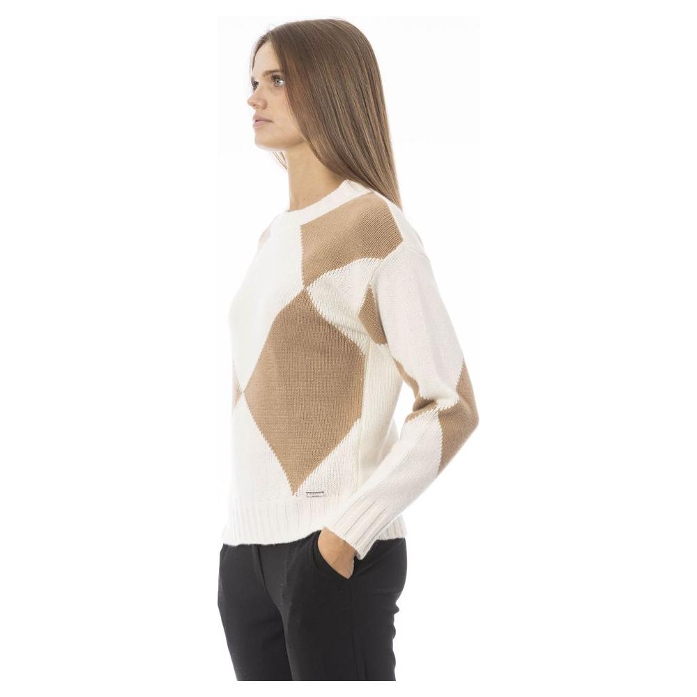 Elegant Beige Wool-Blend Boat Neck Sweater