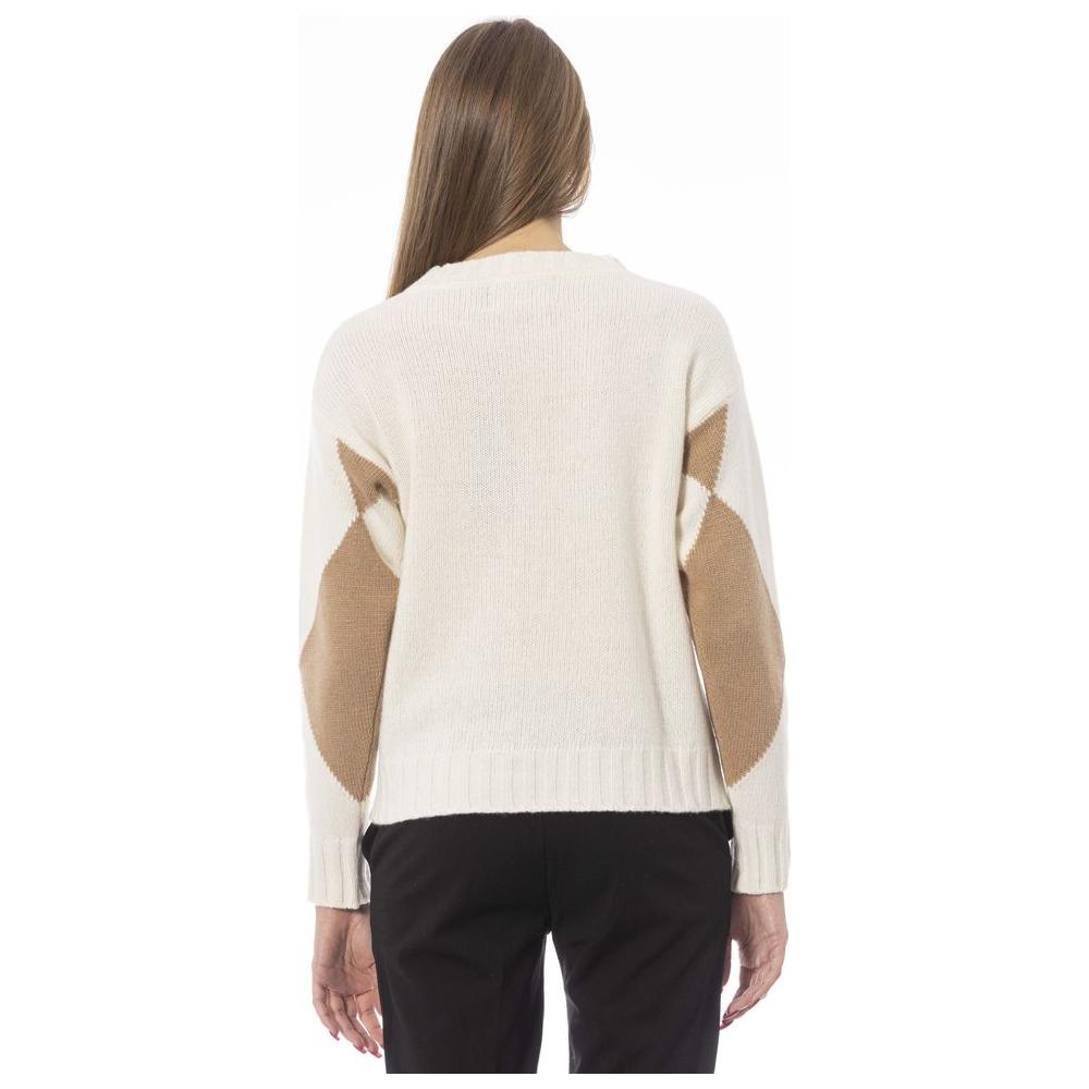 Elegant Beige Wool-Blend Boat Neck Sweater