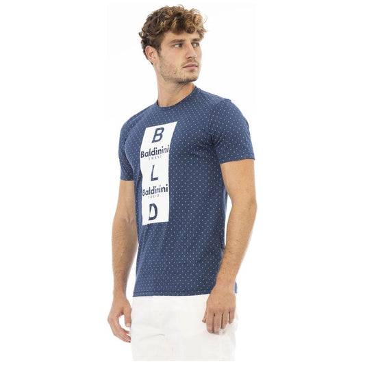 Sleek Blue Cotton Tee with Chic Front Print