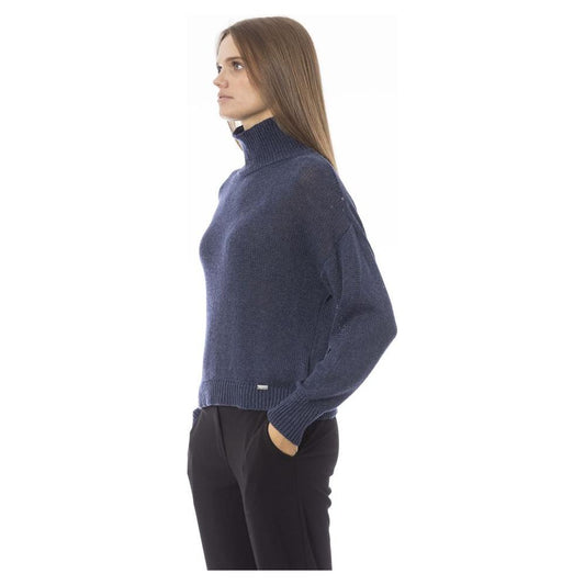 Elegant Volcano Neck Blue Sweater