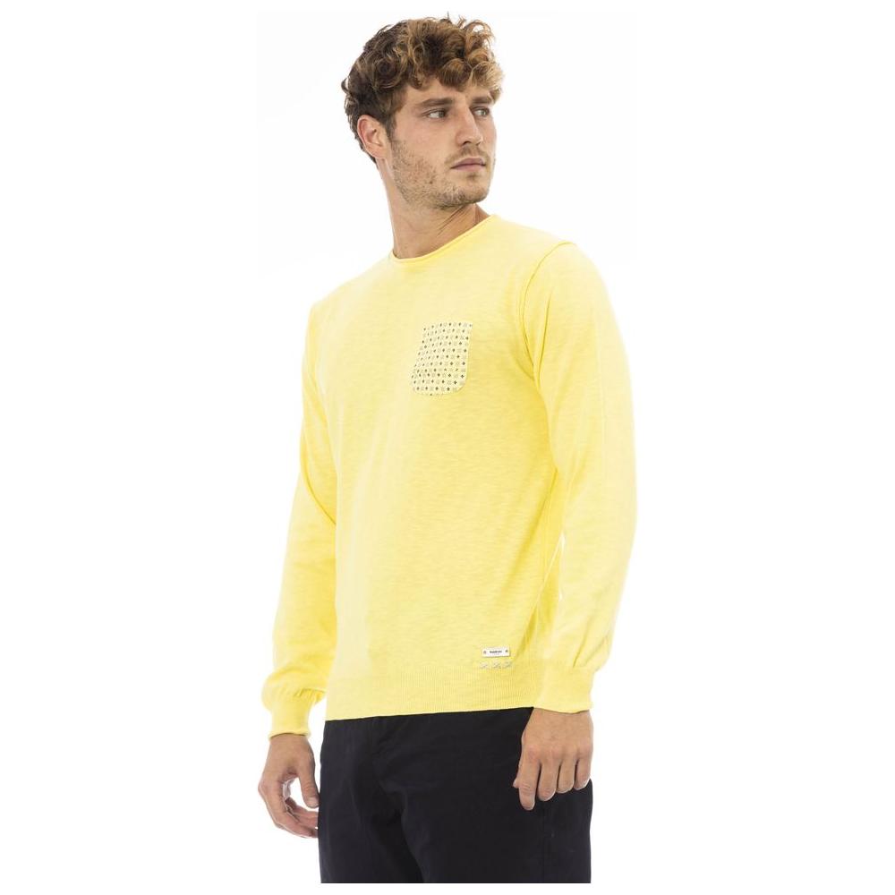 Elegant Yellow Crew Neck Sweater with Metal Monogram