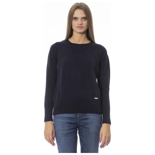 Chic Blue Crew Neck Sweater in Wool-Cashmere Blend