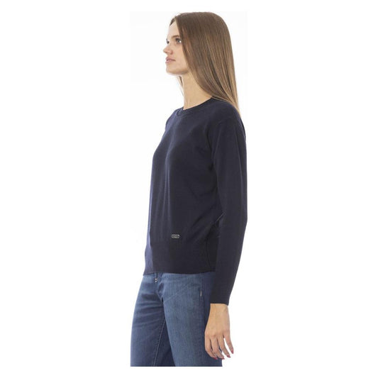 Chic Blue Crew Neck Sweater in Wool-Cashmere Blend