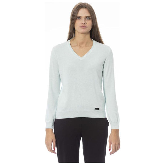 Elegant Light Blue V-neck Cashmere Blend Sweater