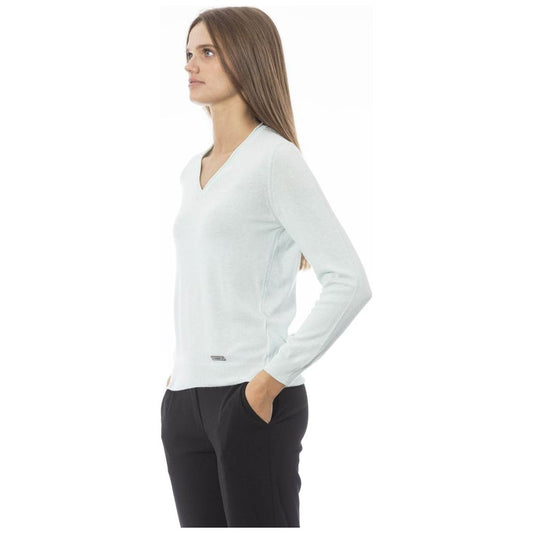 Elegant Light Blue V-neck Cashmere Blend Sweater