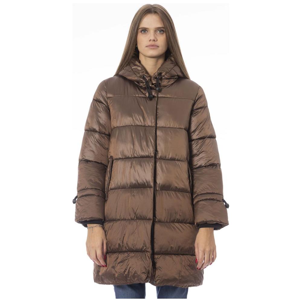 Chic Brown Down Jacket with Monogram Detail